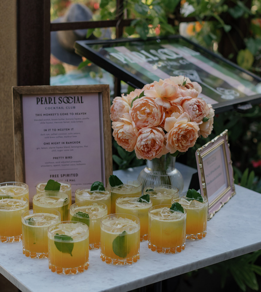 Drinks and menu at Pearl Social event